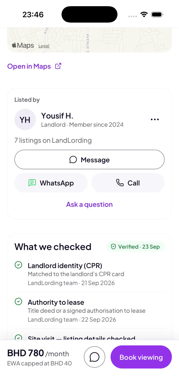 La liste « What we checked » d’une annonce vérifiée, dans l’application