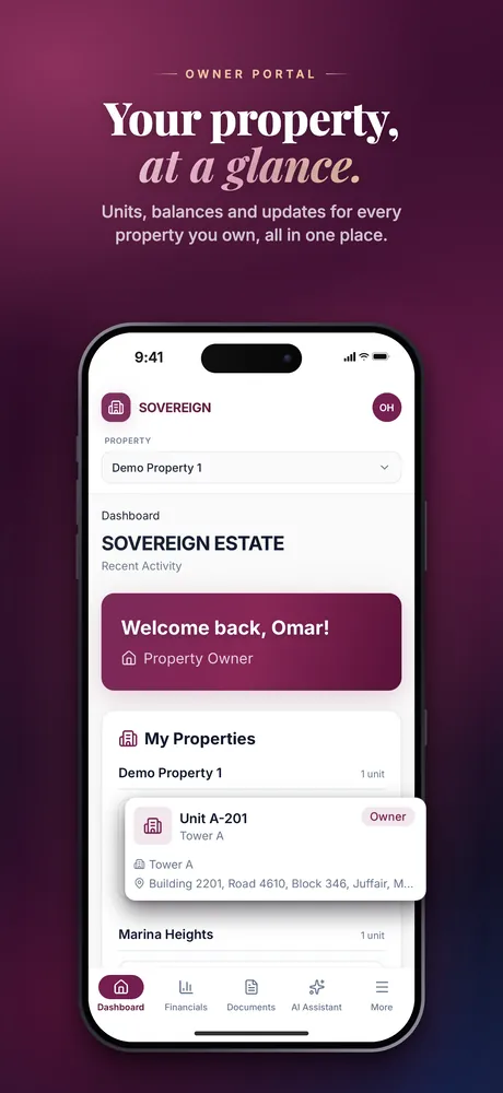 Mobile, App Store — Dashboard: the owner’s properties and units.