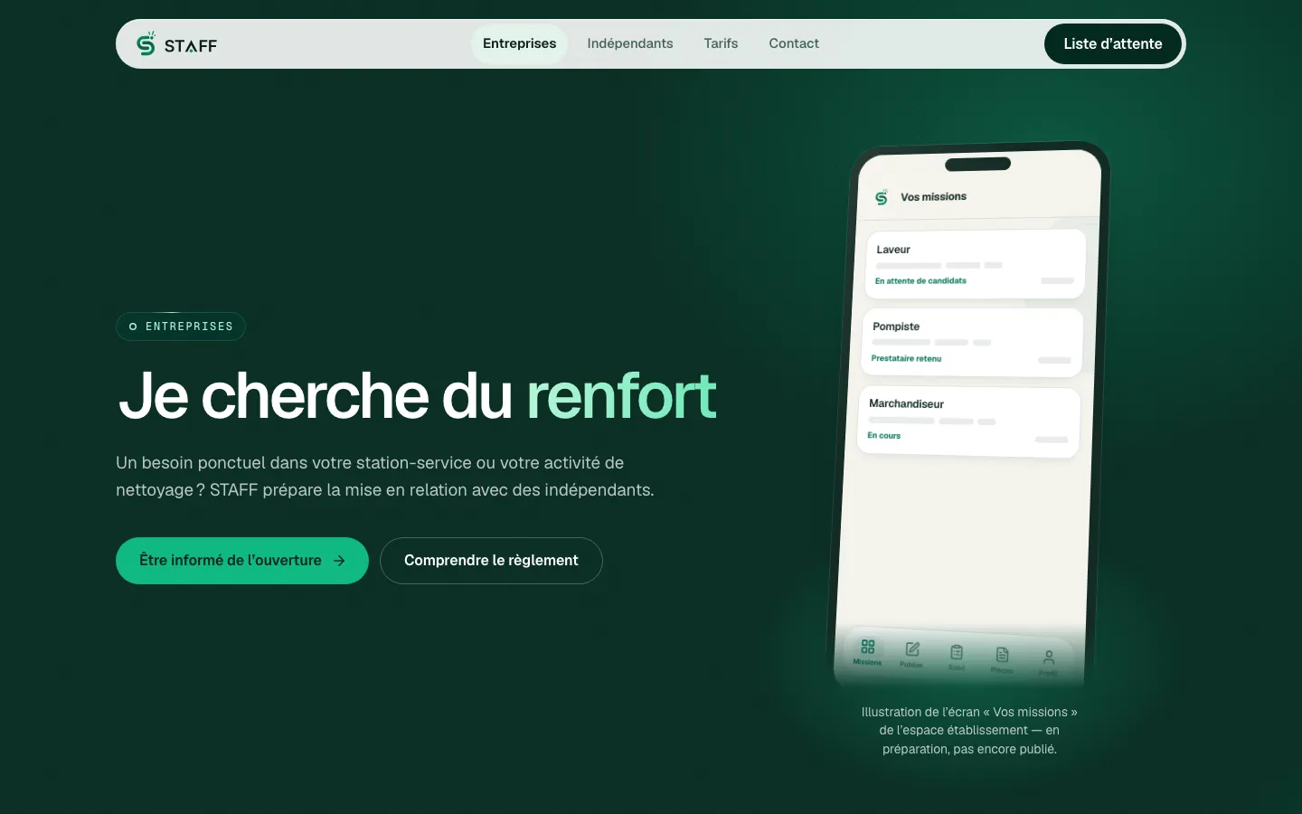 لقطة شاشة لصفحة الشركات في staff-app.fr
