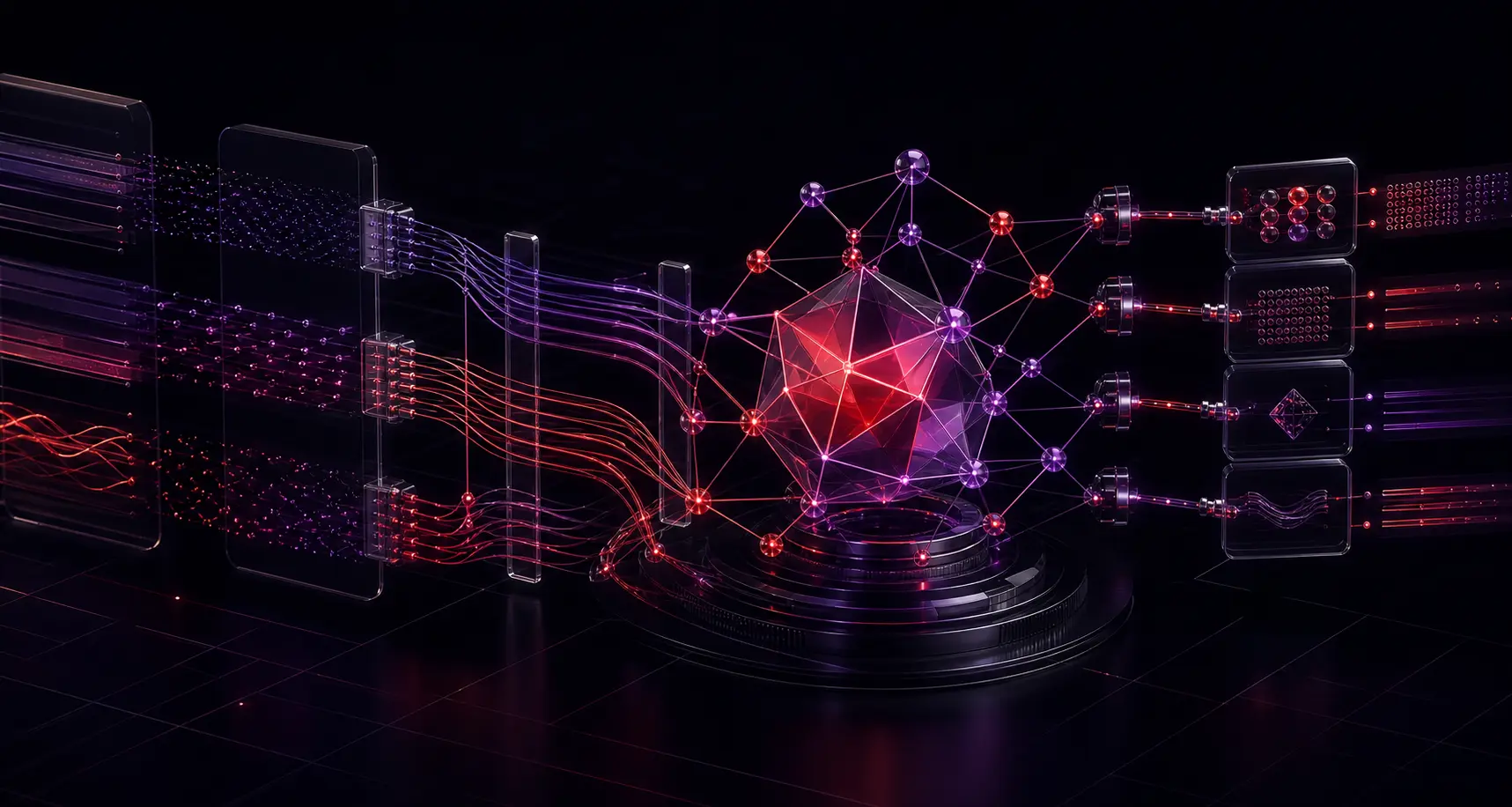 Abstract network representing an artificial-intelligence system connected to company data